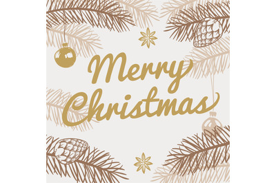 Merry christmas greeting card. Winter holiday vector background with h