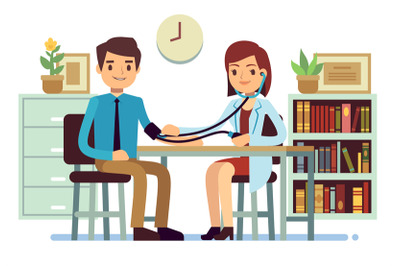 Healthcare and medicine vector concept with doctor checking patients b