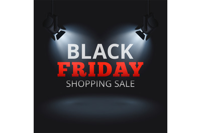 Black Friday shopping sale vector background with spotlights on stage