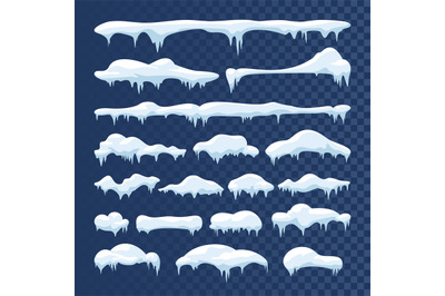 Snow and ice vector frames. Winter cartoon snow caps, snowdrifts and i