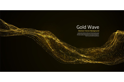 Gold striped abstract wave on dark background. Golden blinking wavy li