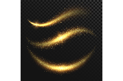 Sparkle stardust. Golden glittering magic vector waves with gold parti