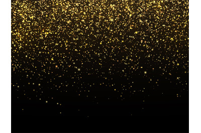 Golden rain isolated on black background. Vector gold grain texture ce