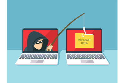 Phishing scam, hacker attack and web security vector concept