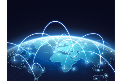 Abstract network vector concept with world globe. Internet and global