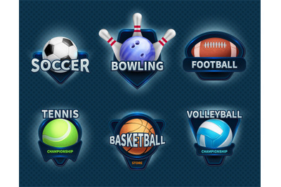 Sports balls vector labels and sport team emblems