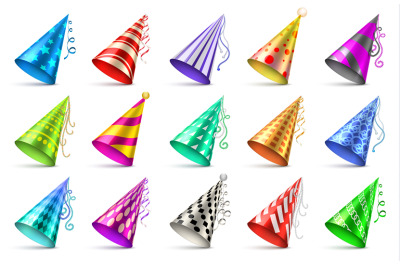 Paper birthday party hats isolated. Funny caps for celebration vector