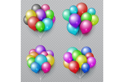 Multicolor realistic balloon bunches isolated. Wedding and birthday pa