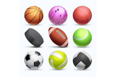 Different 3d sports balls vector collection isolated on white backgrou