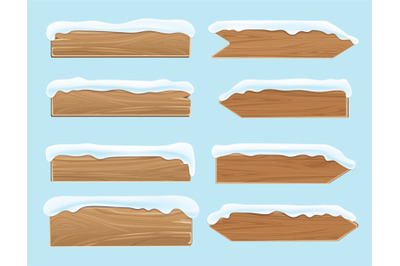 Wood banners planks covered with snow. Festive christmas vector decora