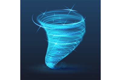 Light illuminated whirlwind, glowing tornado vector effect. Shining bl