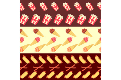 Fast food seamless borders collection - ice cream and hot dogs