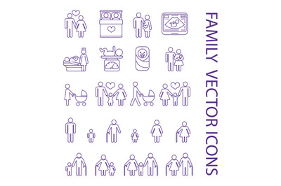 Pregnancy and family thin line icons set