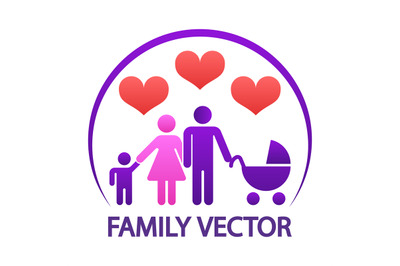 Colorful happy family logo - parents with child and baby