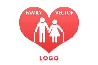 Grandparents in heart happy family logo design