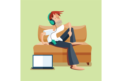 Man resting on sofa with music