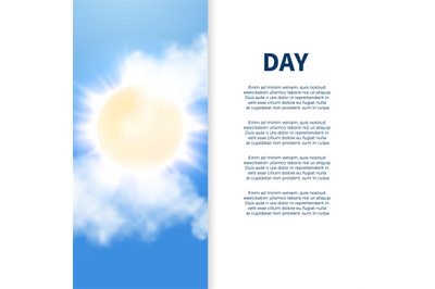 Sunny day poster design with sun and clouds