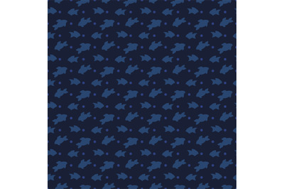 FIshes silhouettes seamless pattern design - sea or ocean