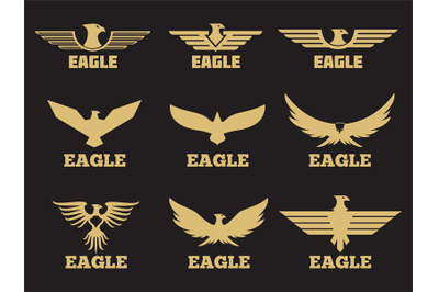 Gold heraldic eagles logo collection on black background