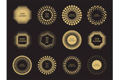 Halftone dots round banners design on black background