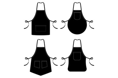 Black and white kitchen chef aprons isolated on white