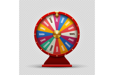 Colorful realistic casino fortune wheel on transparent background