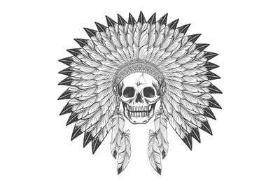 Native american indian skull with headdress