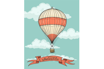 Retro hot air balloon with ribbon