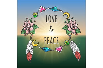 Love and Peace emblem boho style