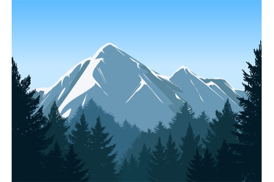 Mountains with pine forest background