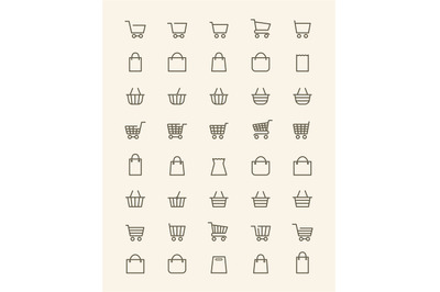 Linear shopping basket icons