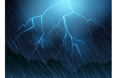 Lightning and rain blue background