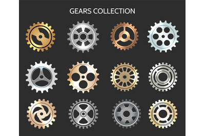 Metal gears or clock cogwheels icons