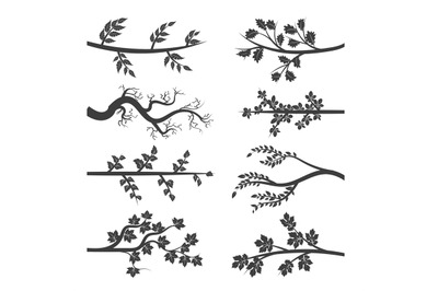 Tree branches with leaves silhouette