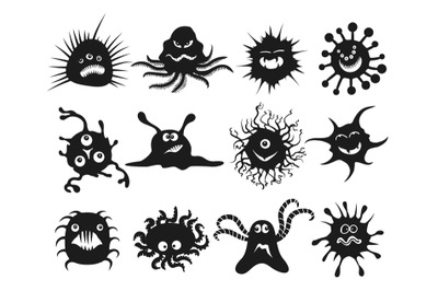 Cartoon virus black icons