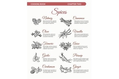 Cooking book spices ingredients page