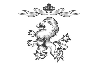 Lion with crown in engraving style