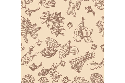 Hand drawn spices seamless pattern