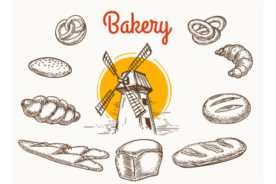 Vintage traditional bakery products sketch