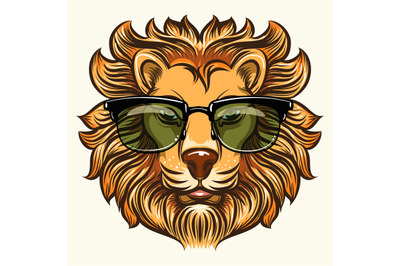 Lion in glasses in cartoon style