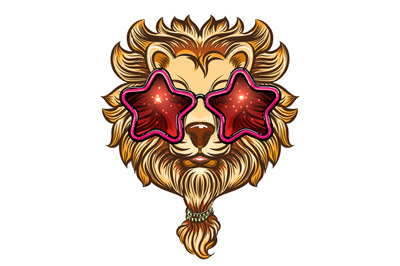 Stylish lion with beard in sunglasses