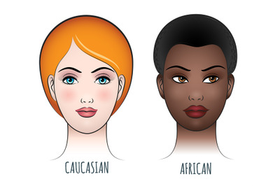 African and caucasian female faces