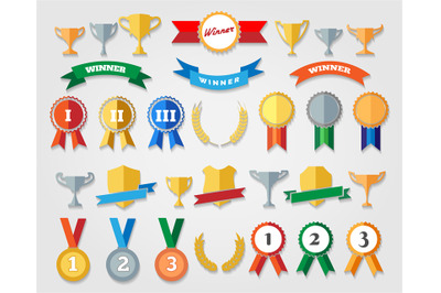 Flat trophy cup and award icons