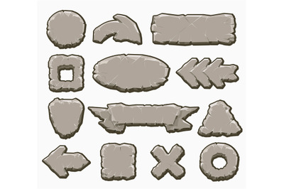 Rock cartoon interface buttons set