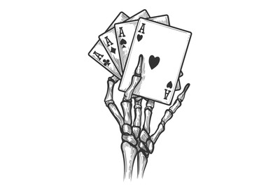 Skeleton hand with four aces