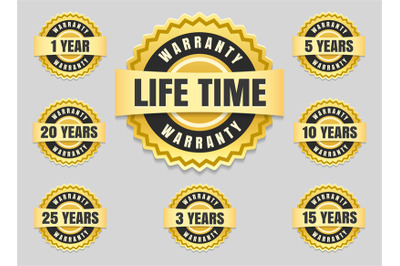 Years warranty labels and guarantee seals