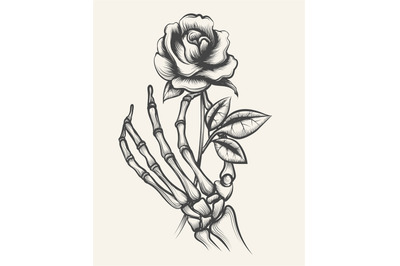 Skeleton hands with rose flower