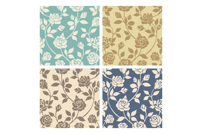 Vintage rose flowers seamless patterns set