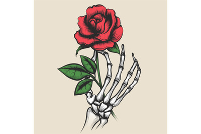 Skeleton hand with rose tattoo style