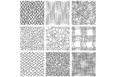 Abstract pen sketch seamless pattern set